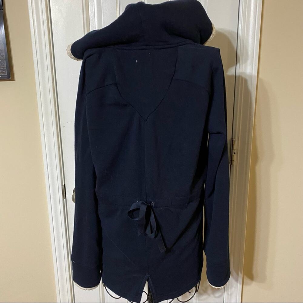 PJ Salvage Hoodie Jacket Size Medium Navy Blue Zip Front Shearling Lined Hood - Picture 4 of 11